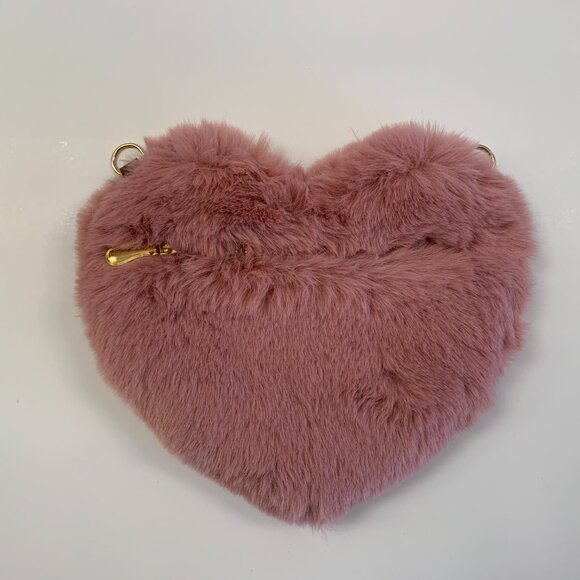 Heart Shaped Furry Crossbody Bag W/Gold Chain - 70's Retro - Dark Pink - NWT - Picture 4 of 12